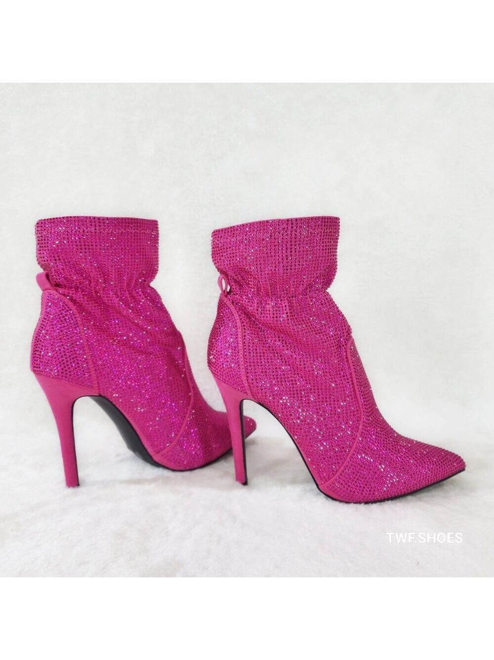 Rad Fuchsia Pink Rhinestone High Heel Ankle High Boots